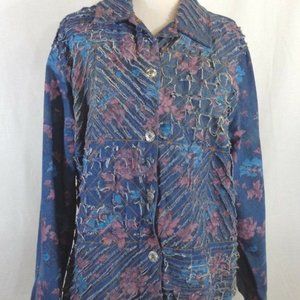 DENIM FLORAL PRINT JACKET BLAZER XL